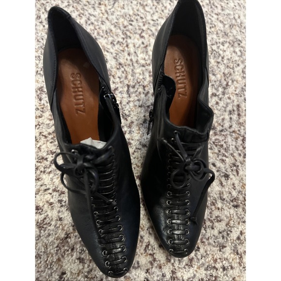 Schutz Black Quality Leather Solid High Heels Women Sz 8 US 39 EU Shoes Side Zip - Picture 2 of 8